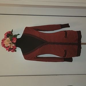Medium burgundy and orange strip button down cardigan